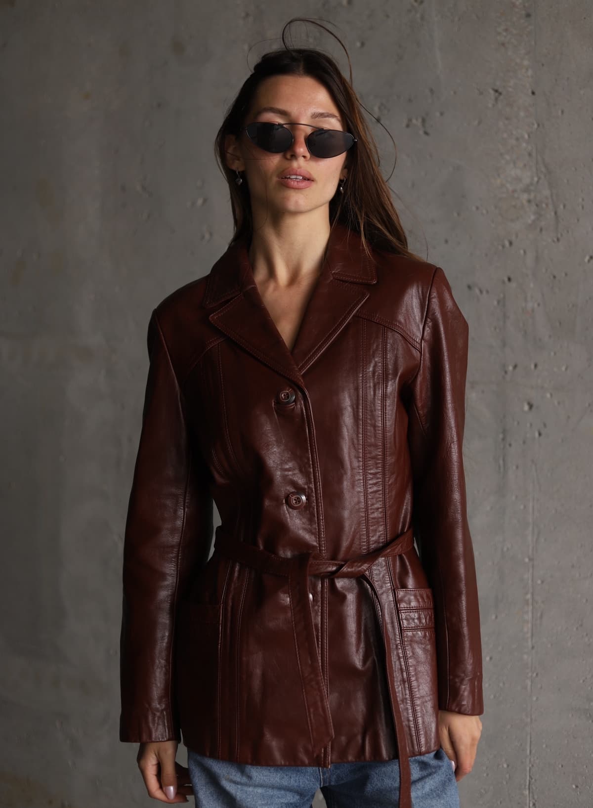 Marynarka skórzana burgundy
