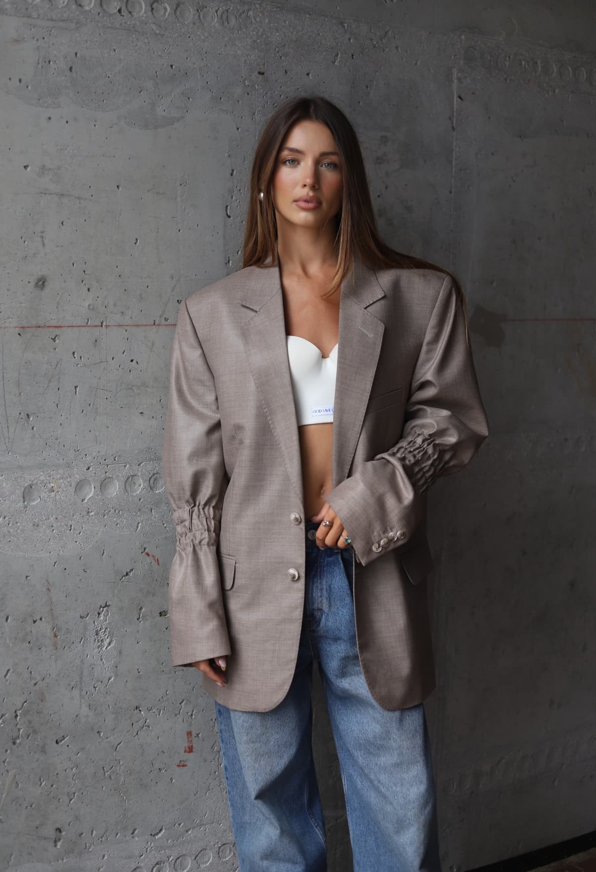 Marynarka taliowana taupe S-L