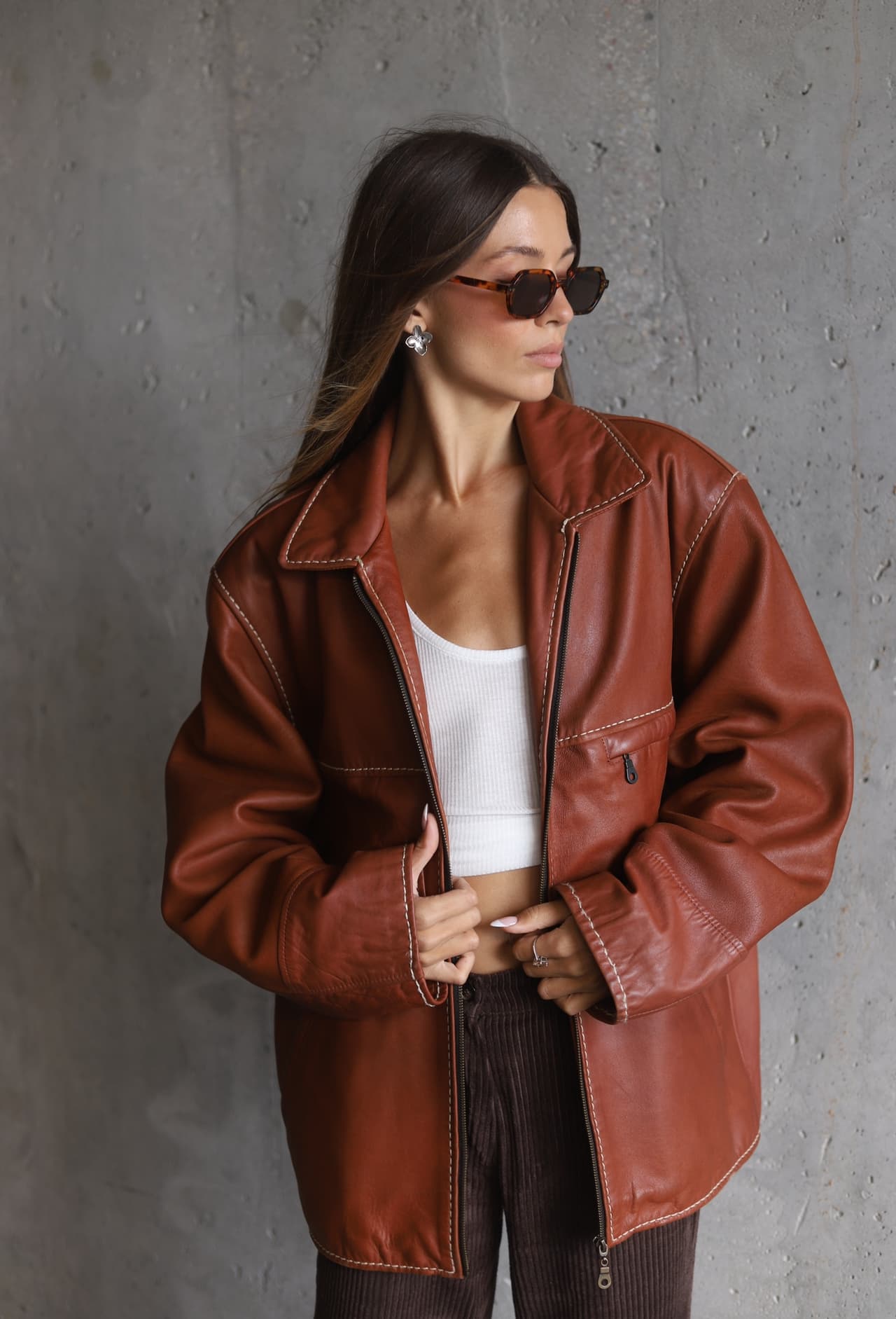 Kurtka skórzana ceglasty brąz S-L