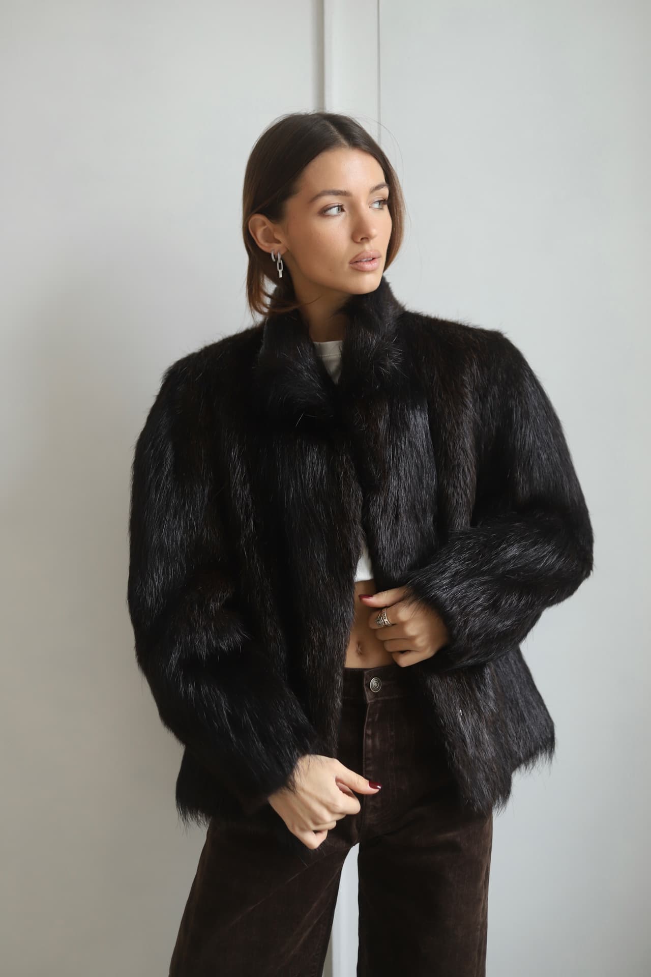 Dark brown futro naturalne XS-S