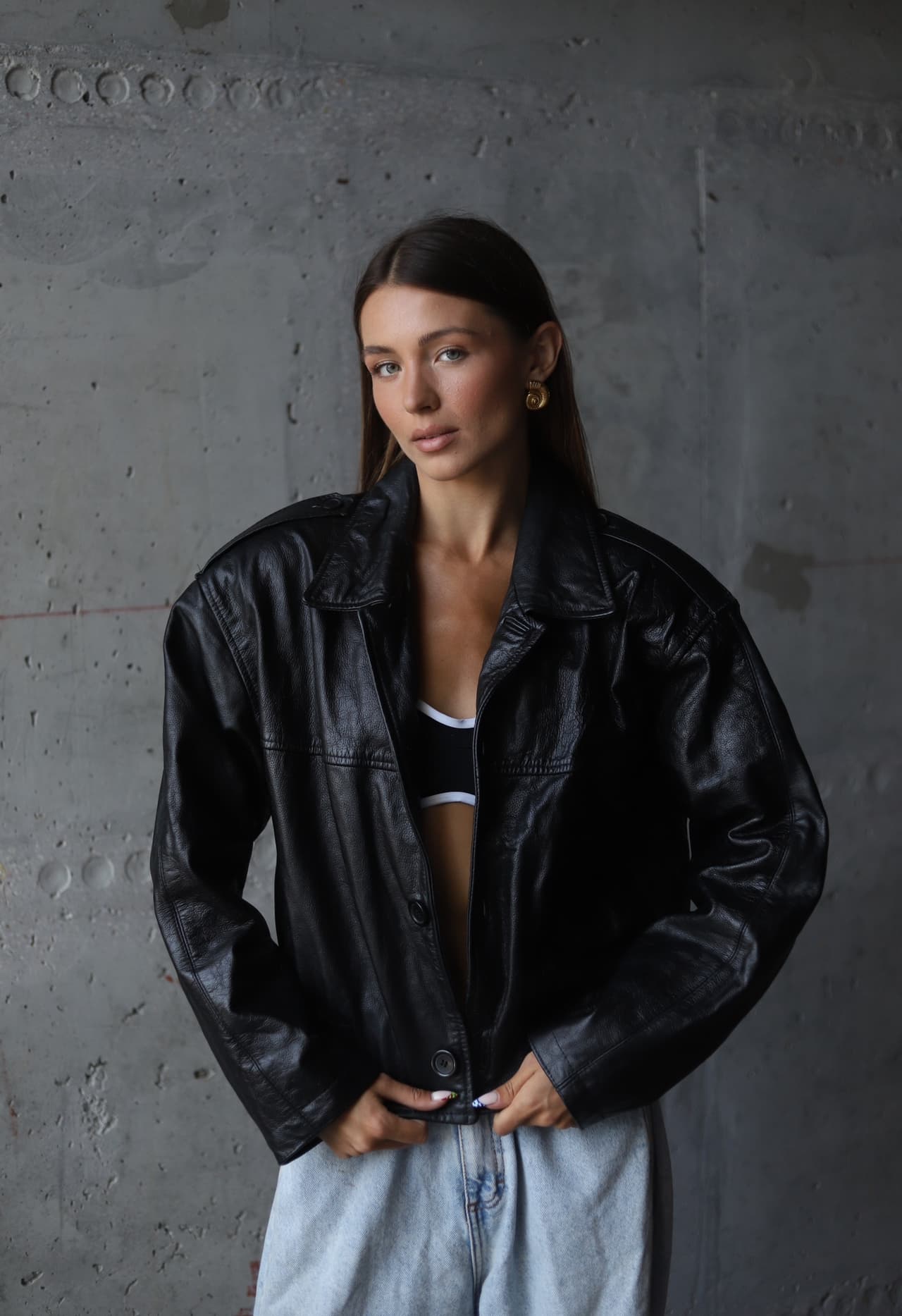 Kurtka skórzana z pagonami